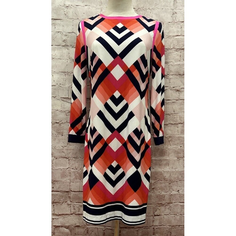 Eliza J Dress Womens Pink Geometric Colorful Stretch Back Zipper Size 6 NEW